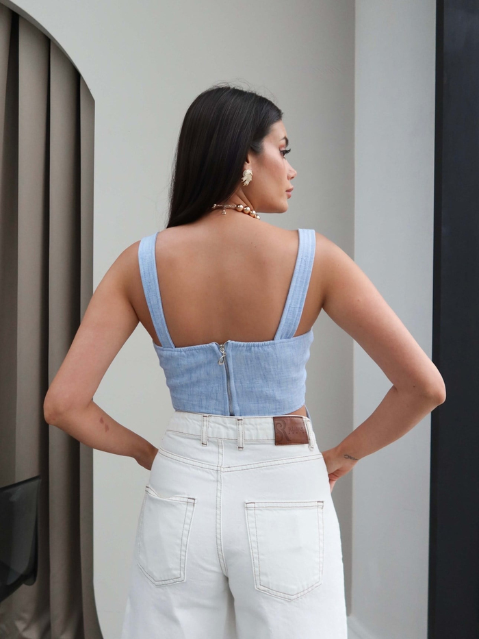 Omuz Bağlamalı Fermuar Detaylı Bluz