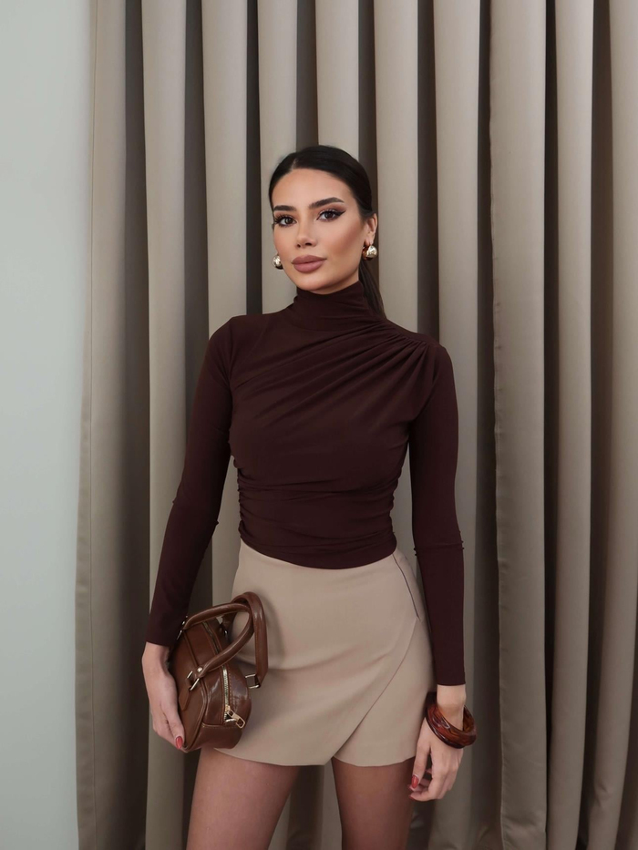 Omuz Bel Pile Detaylı Bluz