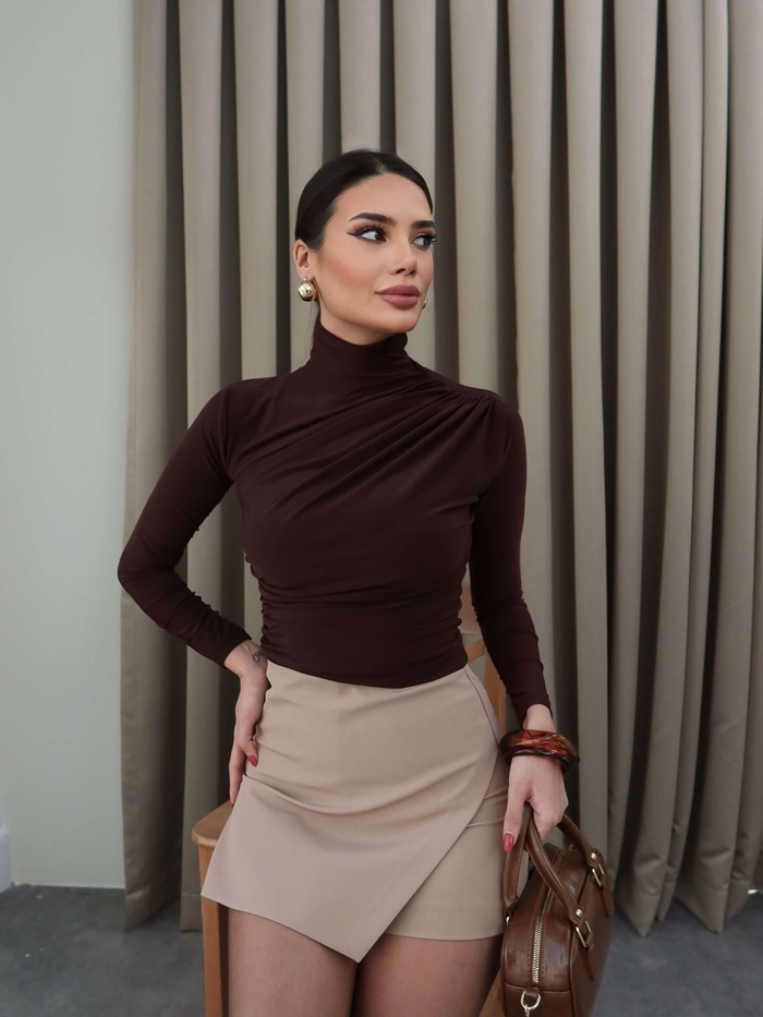 Omuz Bel Pile Detaylı Bluz