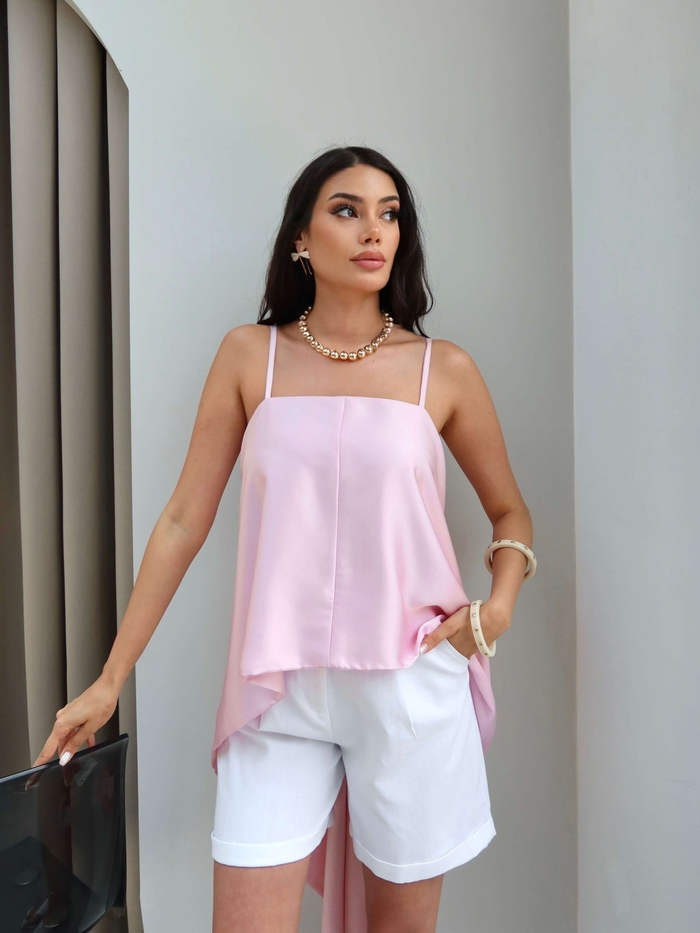 Ön Bağcıklı Asimetrik Saten Bluz