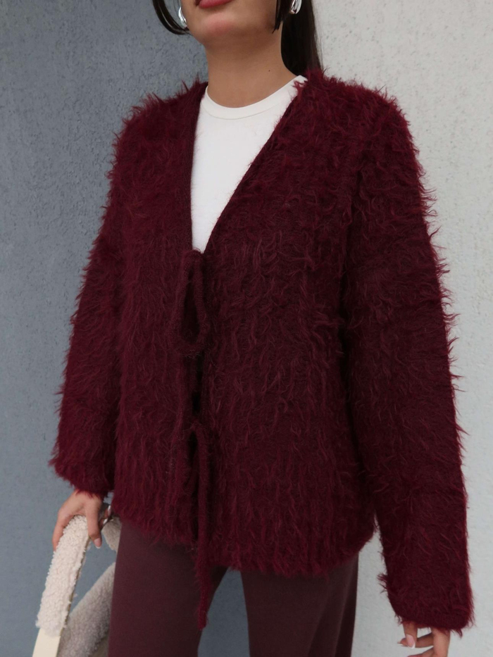 Önden Bağlamalı Peluş Hırka