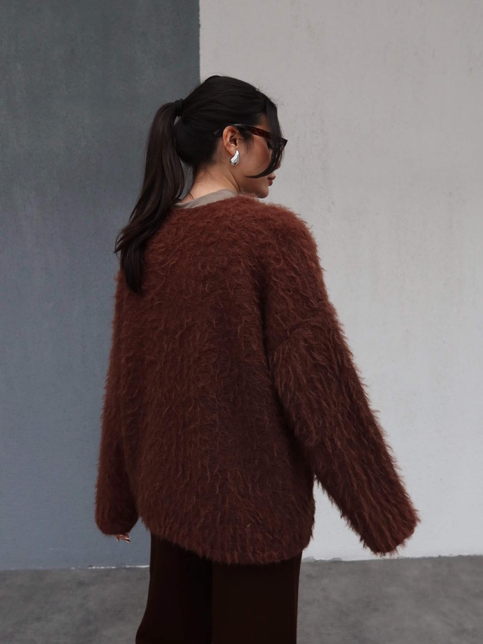 Önden Bağlamalı Peluş Hırka