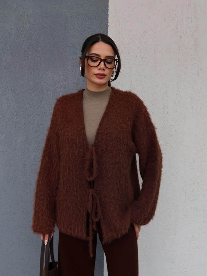 Önden Bağlamalı Peluş Hırka