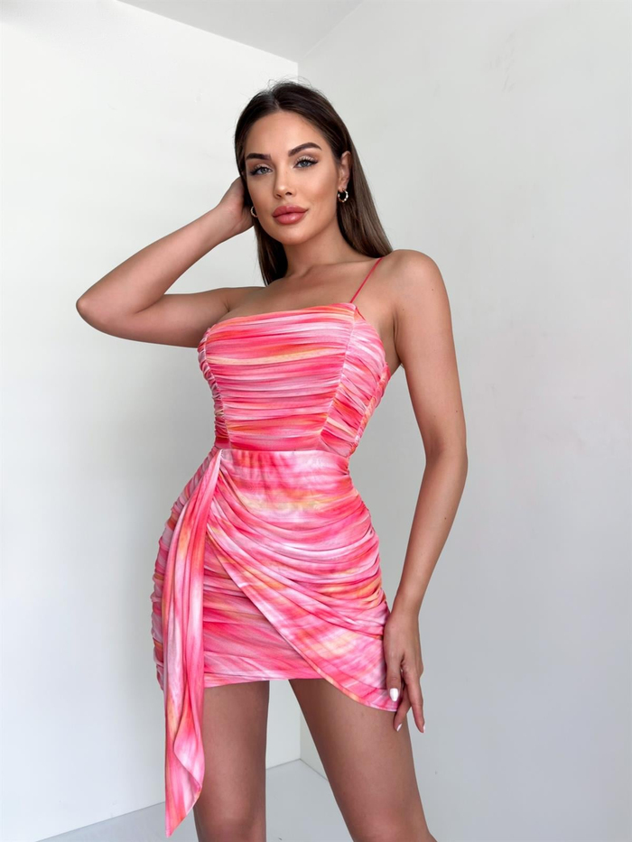 Orange Büzgülü Mini Elbise