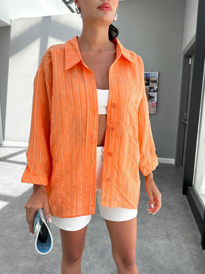 Orange Düşük Omuz Çizgili Gömlek