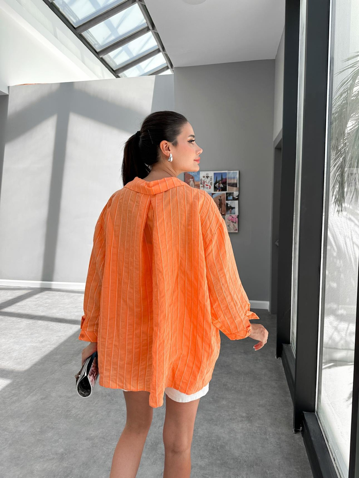 Orange Düşük Omuz Çizgili Gömlek