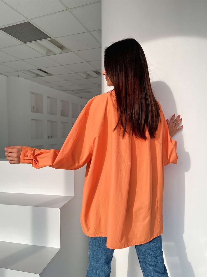 Orange Düşük Omuz Poplin Oversize Gömlek