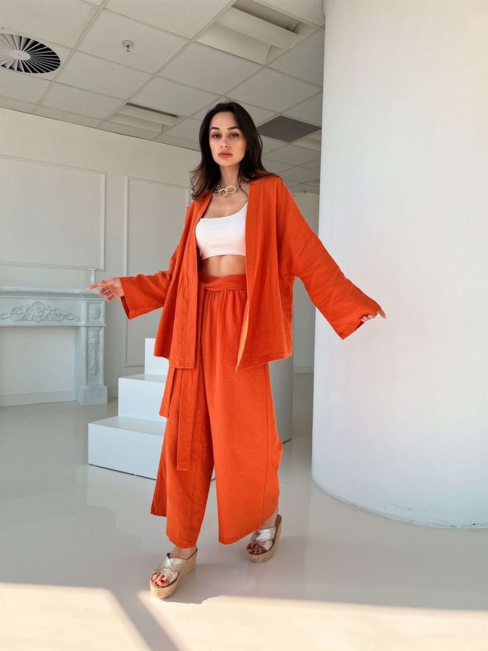 Orange Kimonolu Müslin Takım