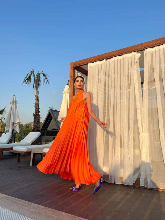 Orange Pilise Uzun Elbise