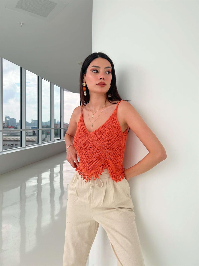 Orange Püsküllü Triko Atlet