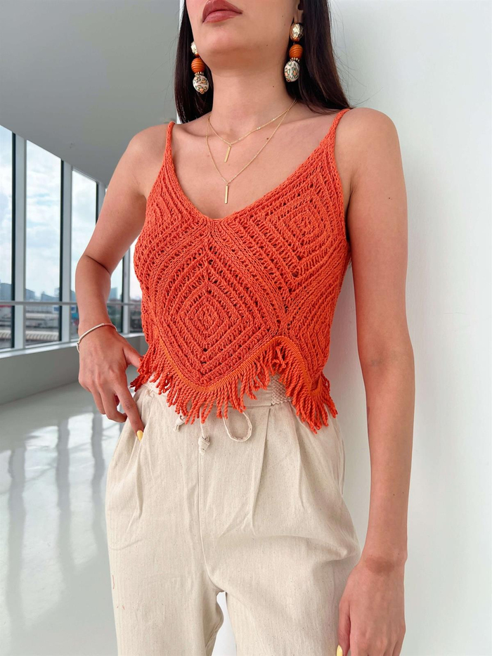 Orange Püsküllü Triko Atlet