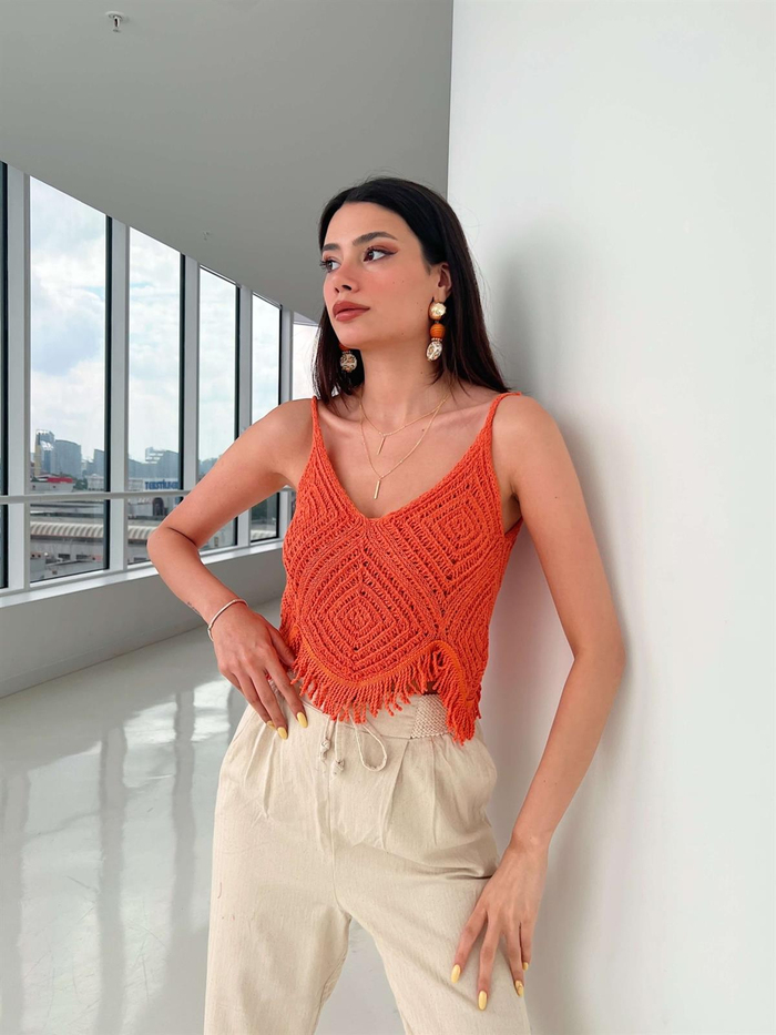 Orange Püsküllü Triko Atlet