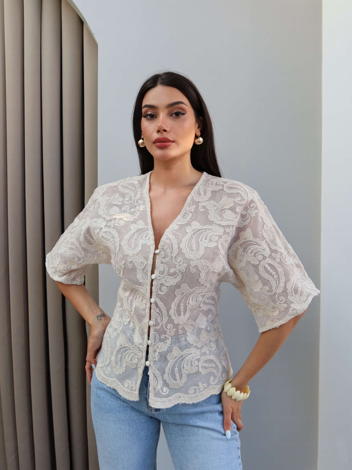 Örme Dantel Işıltılı Bluz