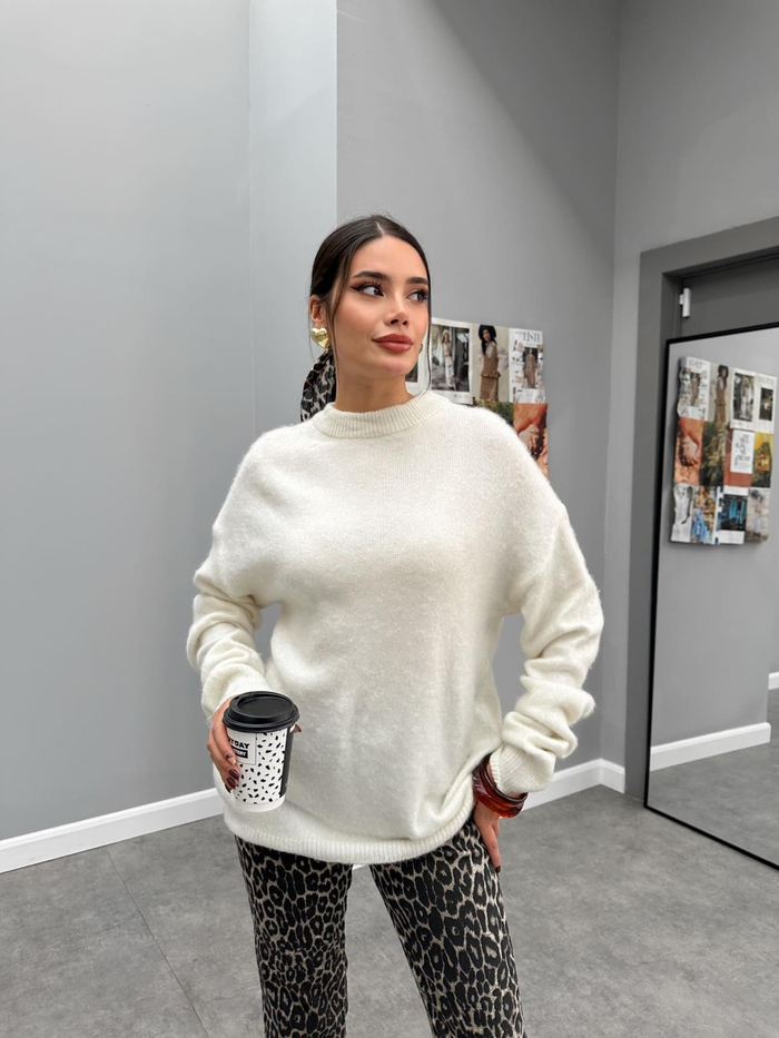 Oversize Bisiklet Yaka Yünlü Kazak
