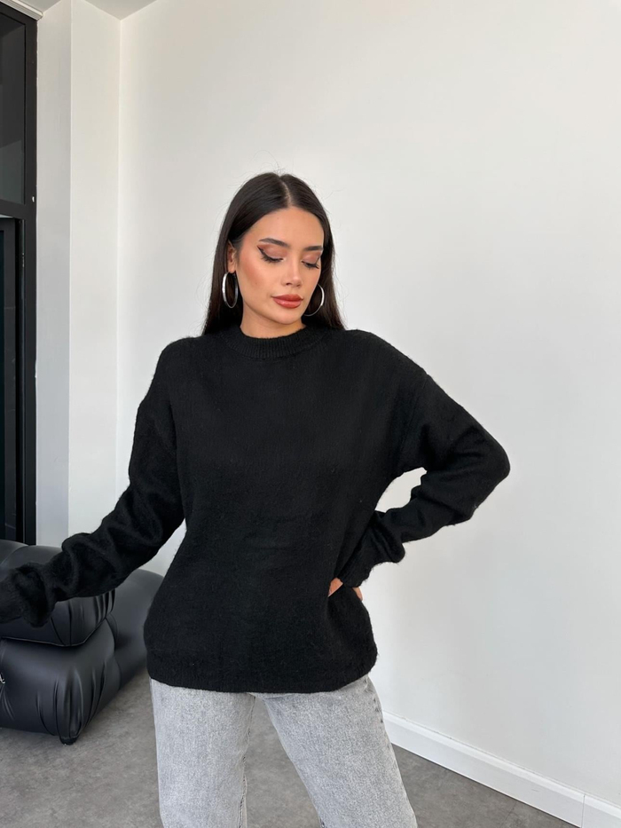 Oversize Bisiklet Yaka Yünlü Kazak