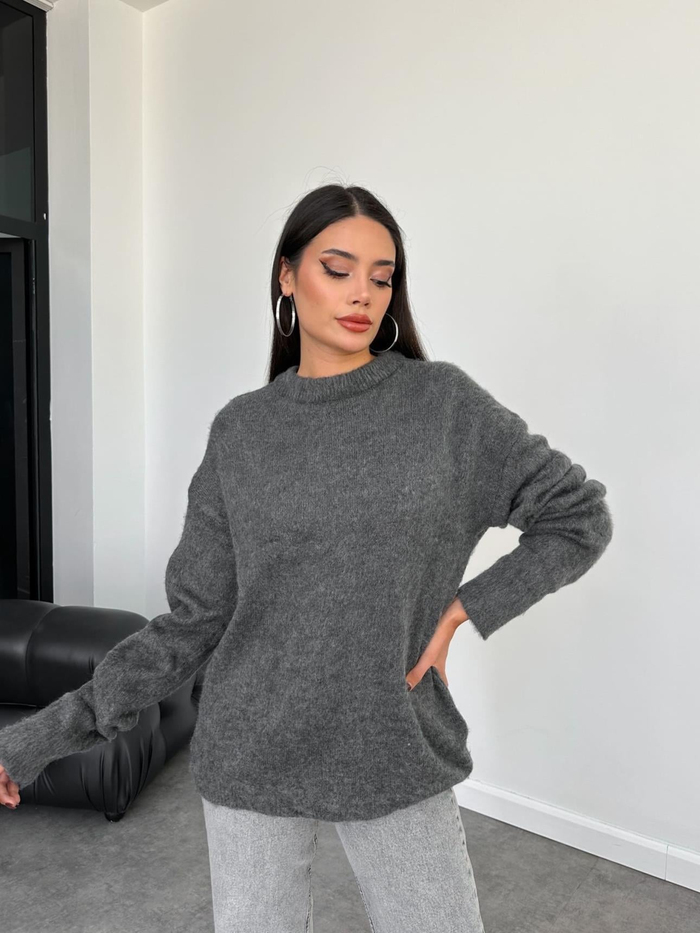 Oversize Bisiklet Yaka Yünlü Kazak