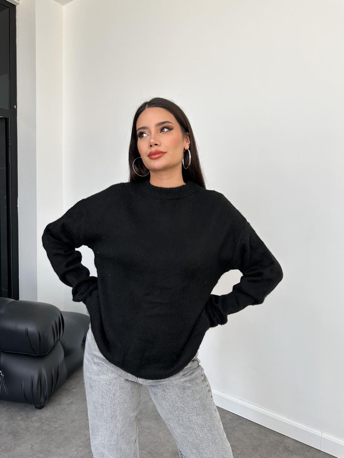 Oversize Bisiklet Yaka Yünlü Kazak