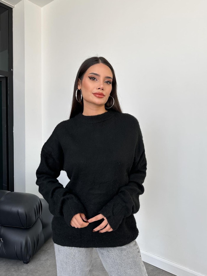 Oversize Bisiklet Yaka Yünlü Kazak