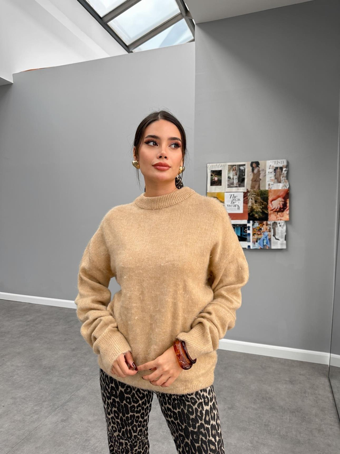 Oversize Bisiklet Yaka Yünlü Kazak