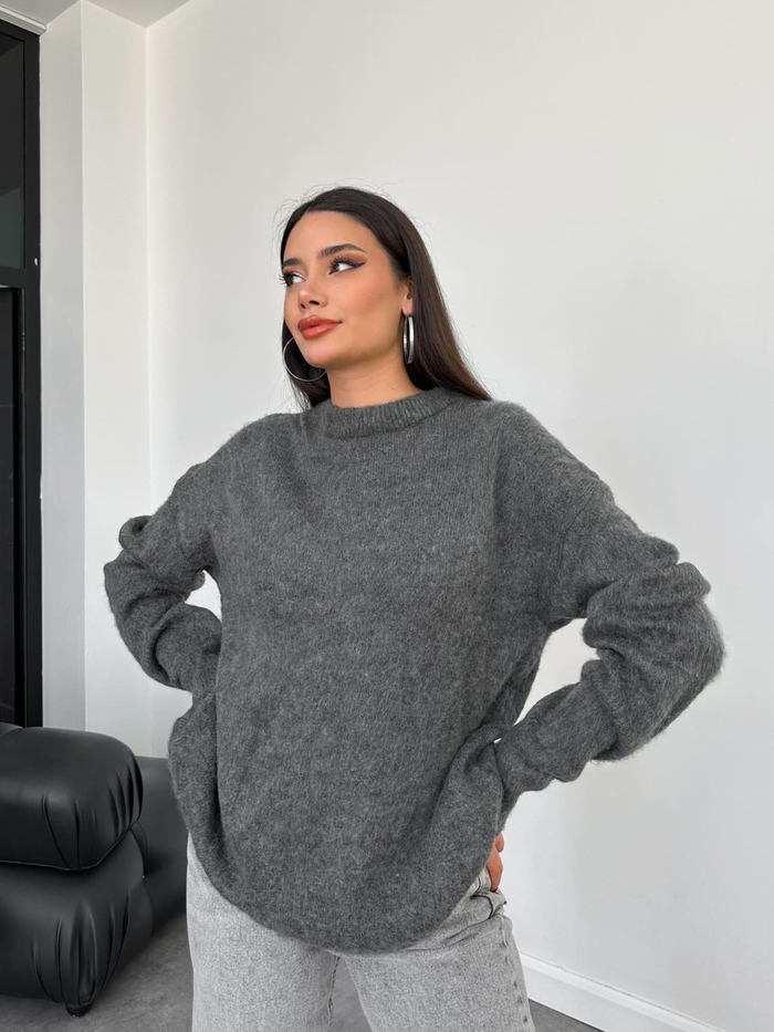 Oversize Bisiklet Yaka Yünlü Kazak