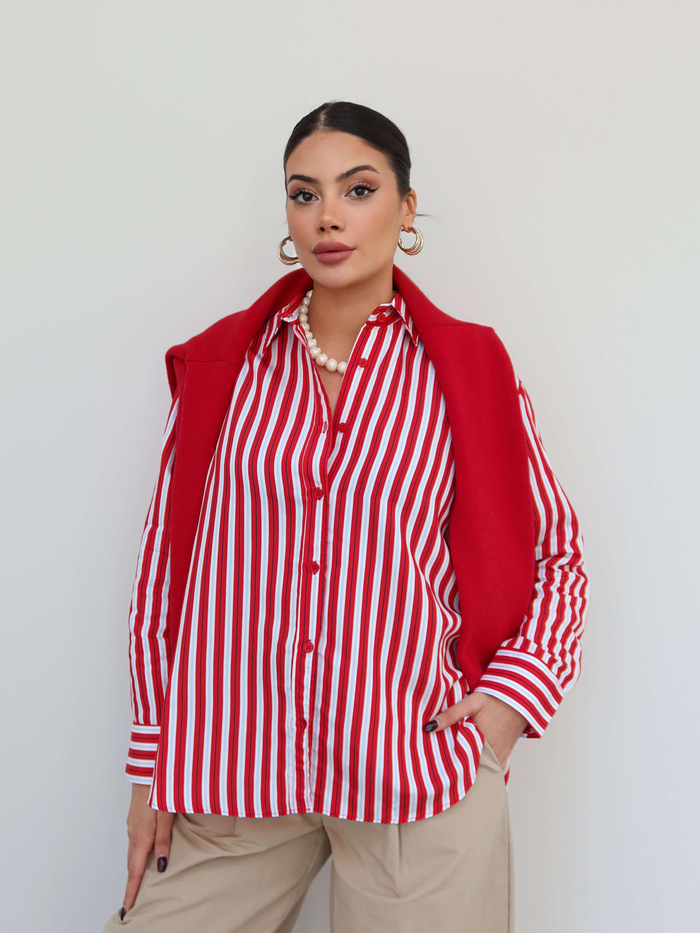 Oversize Çizgili Gömlek