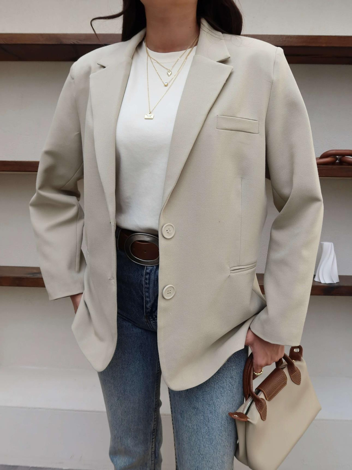 Oversize Düğmeli Blazer Ceket