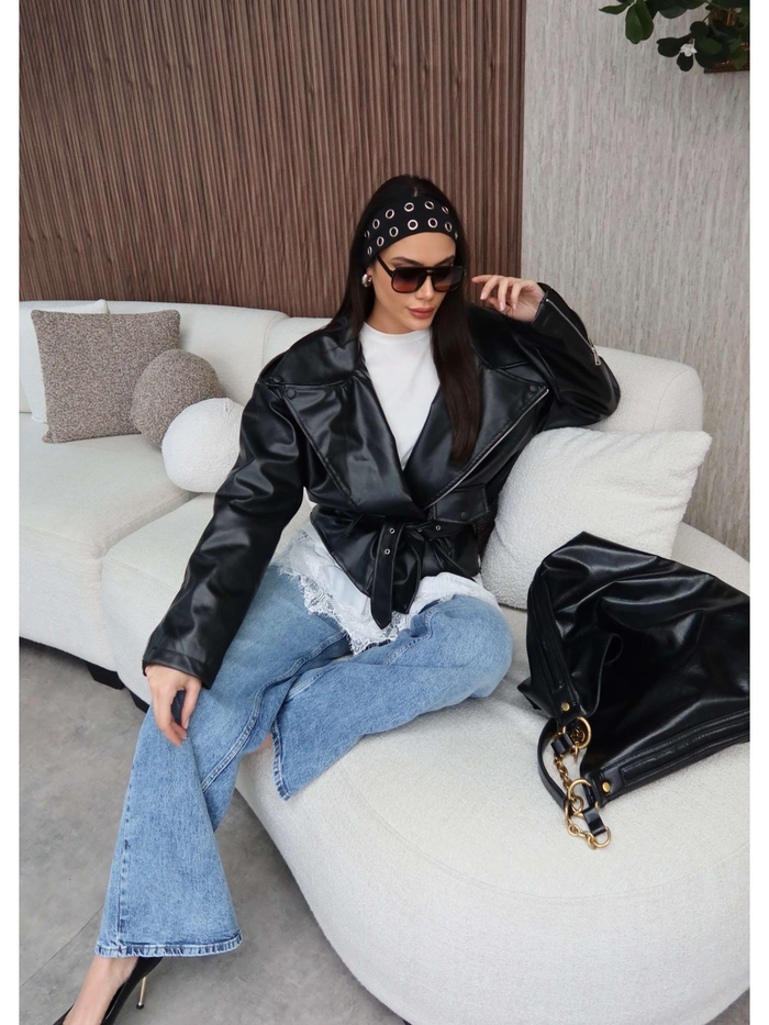 Oversize Kemerli Deri Ceket