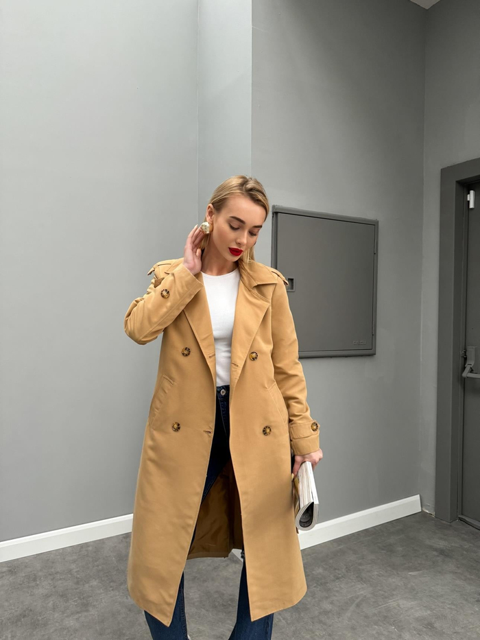 Oversize Klasik Kemerli Trench