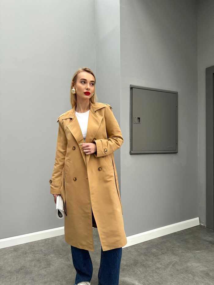 Oversize Klasik Kemerli Trench