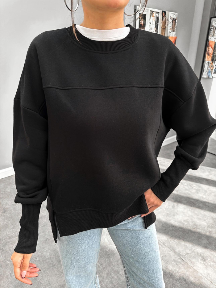 Oversize Şardonlu Yırtmaç Detaylı Sweat
