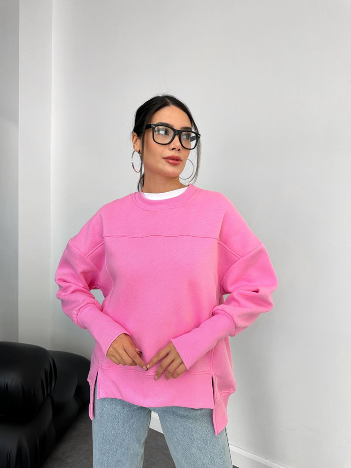 Oversize Şardonlu Yırtmaç Detaylı Sweat