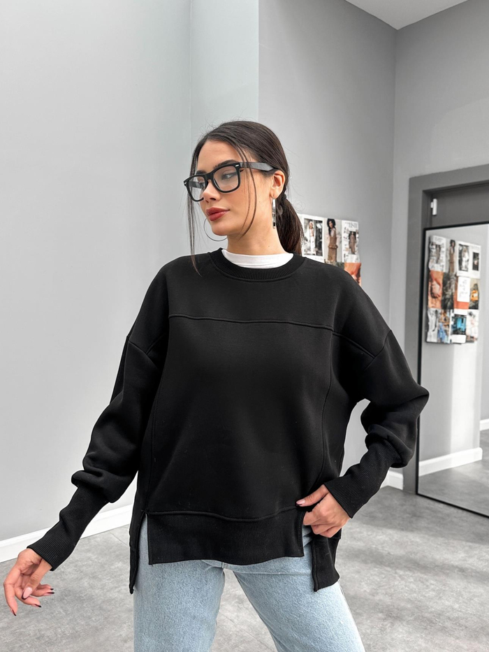 Oversize Şardonlu Yırtmaç Detaylı Sweat