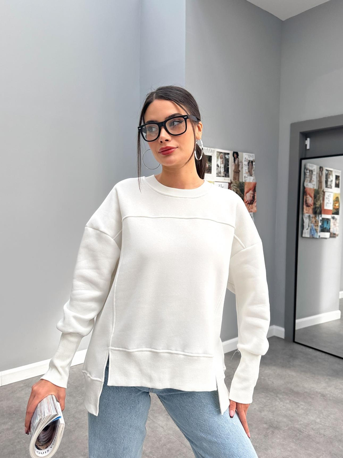 Oversize Şardonlu Yırtmaç Detaylı Sweatshirt