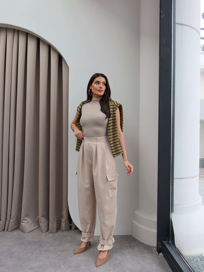 Paça Düğmeli Kargo Cep Pantolon