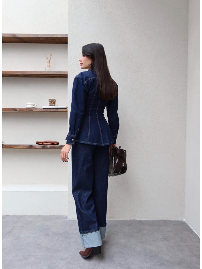 Paça Katlı Denim Takım