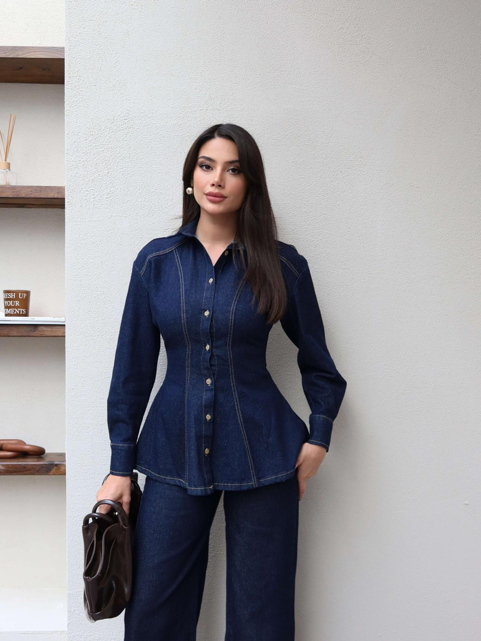 Paça Katlı Denim Takım