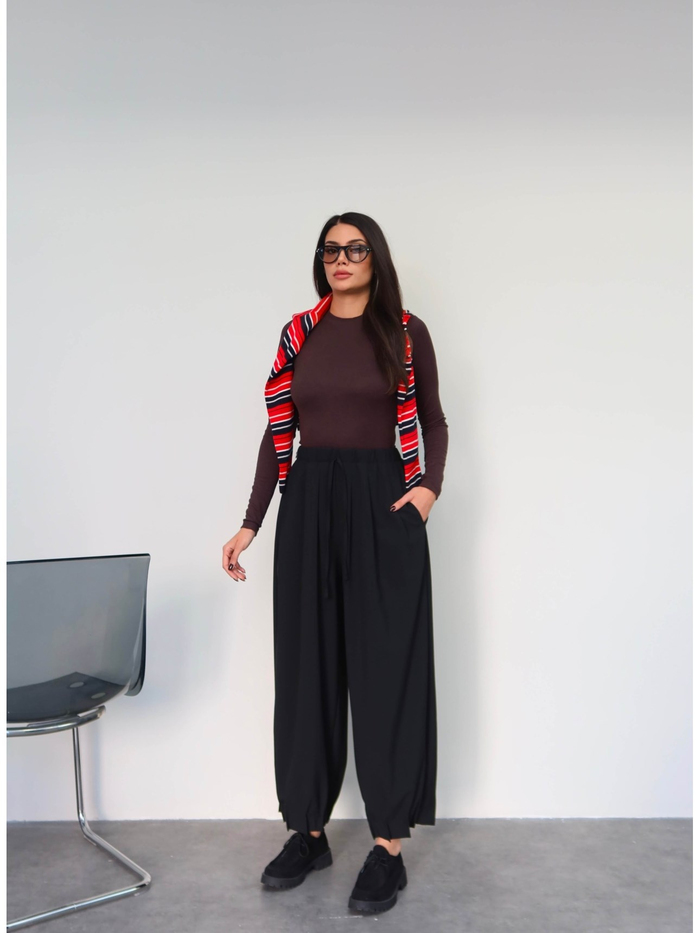 Paça Pileli Bağcıklı Şalvar Pantolon
