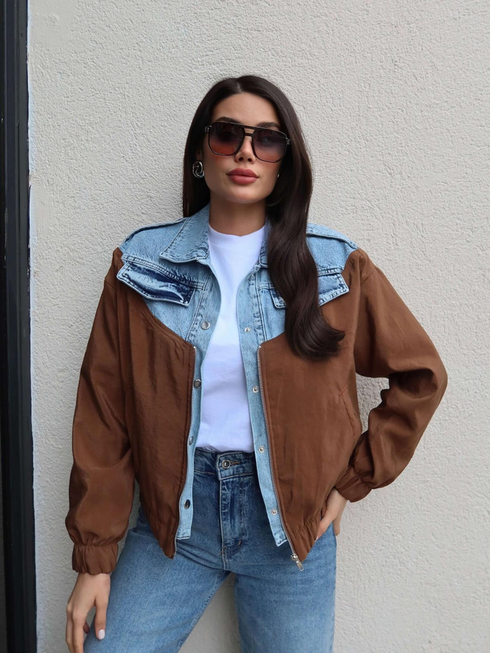 Paraşüt Garnili Denim Ceket