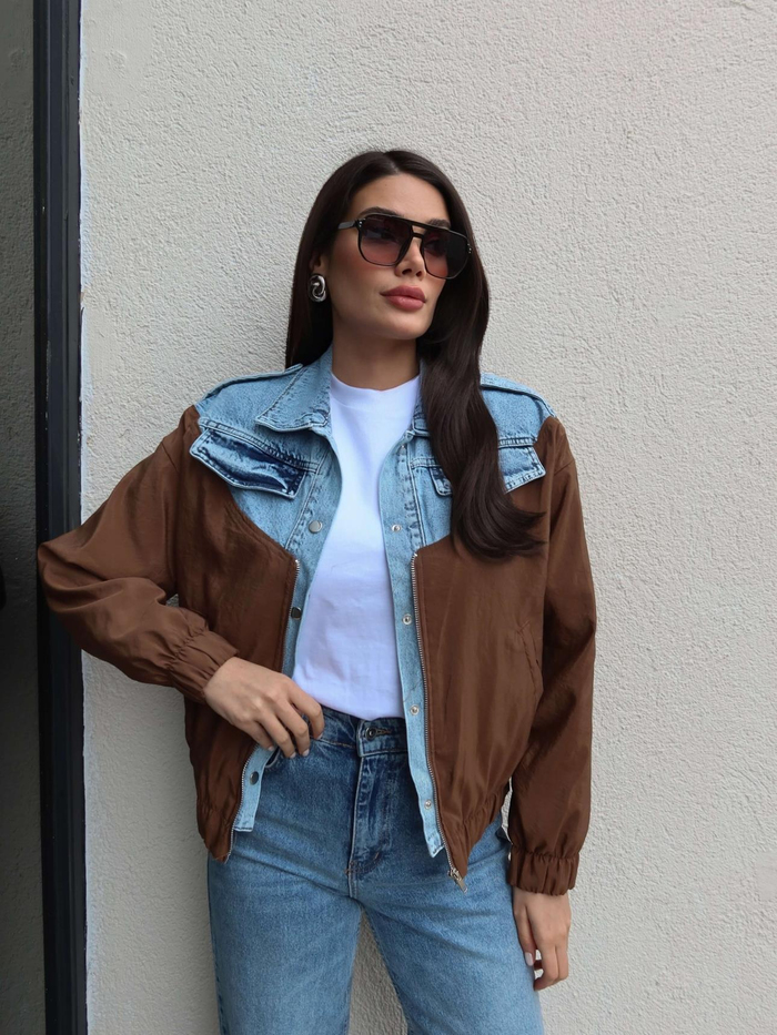 Paraşüt Garnili Denim Ceket