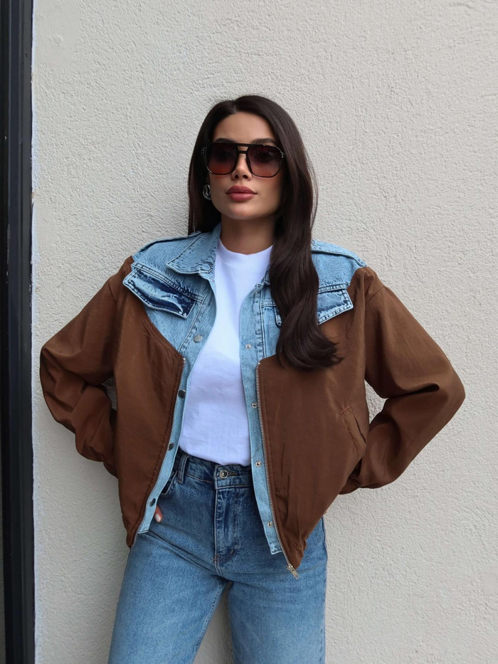 Paraşüt Garnili Denim Ceket
