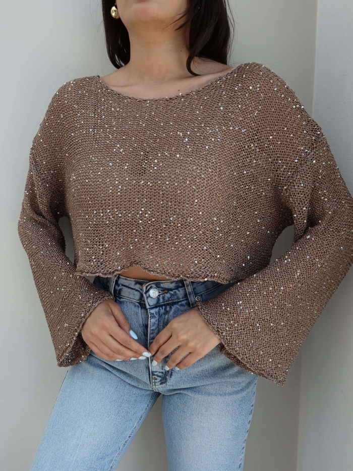 Parlak Taşlı Örme Crop