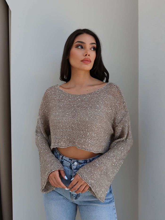 Parlak Taşlı Örme Crop