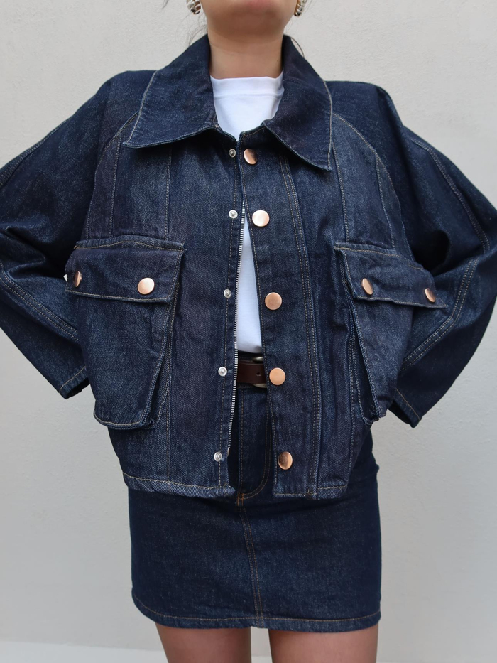 Patlı Yaka Denim Ceket