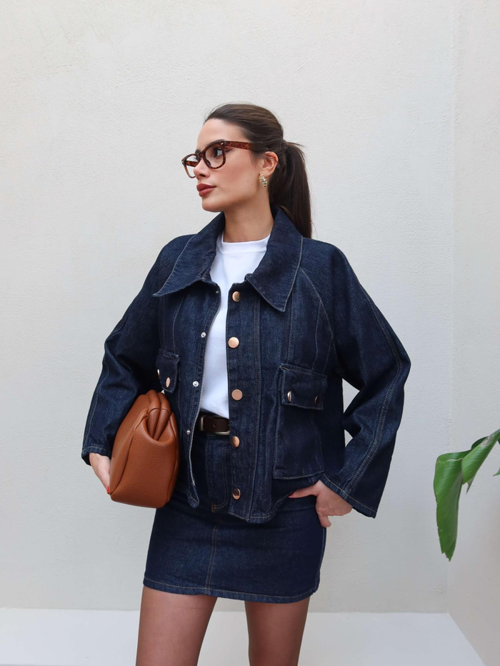 Patlı Yaka Denim Ceket
