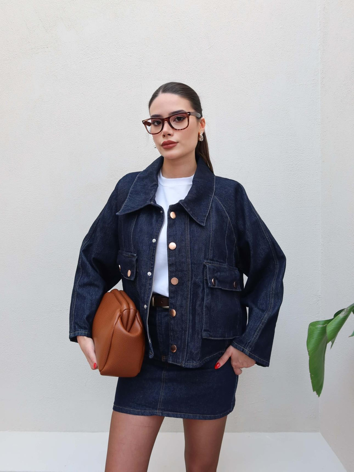 Patlı Yaka Denim Ceket