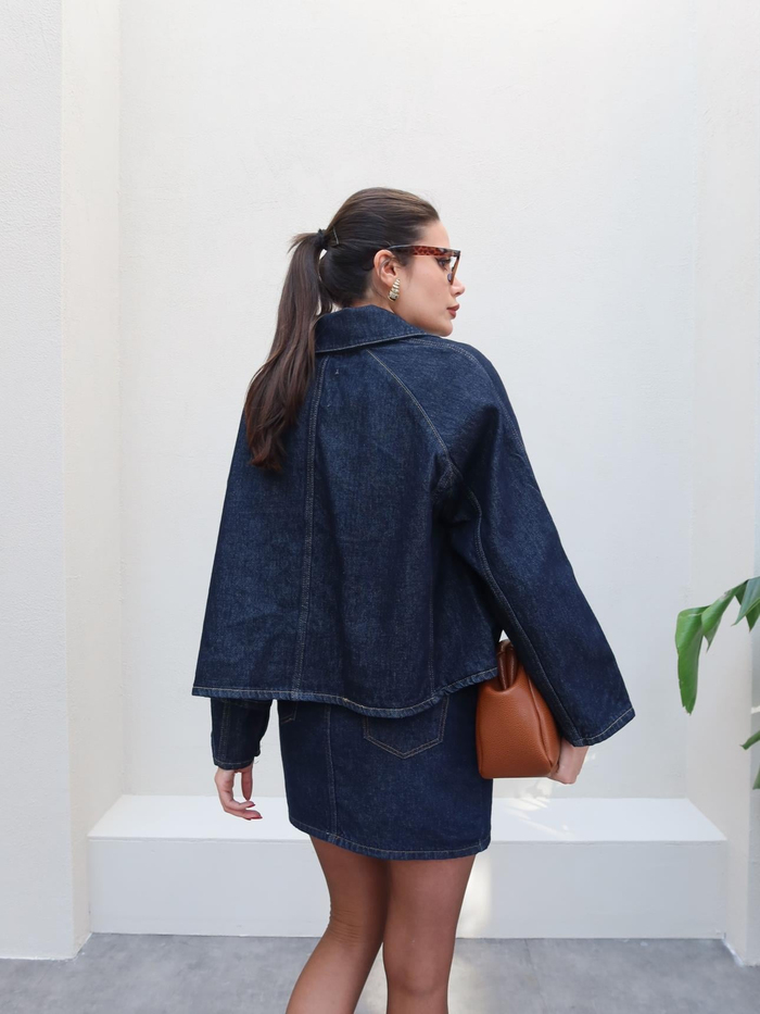 Patlı Yaka Denim Ceket