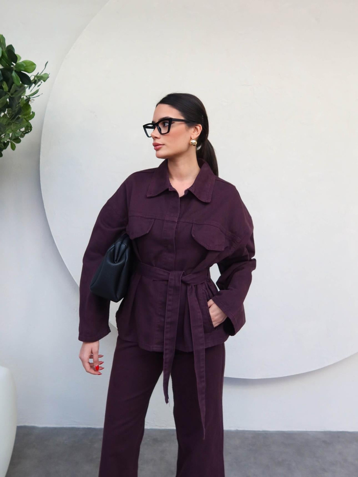 Patlı Yaka Denim Gömlek Pantolon Takımı