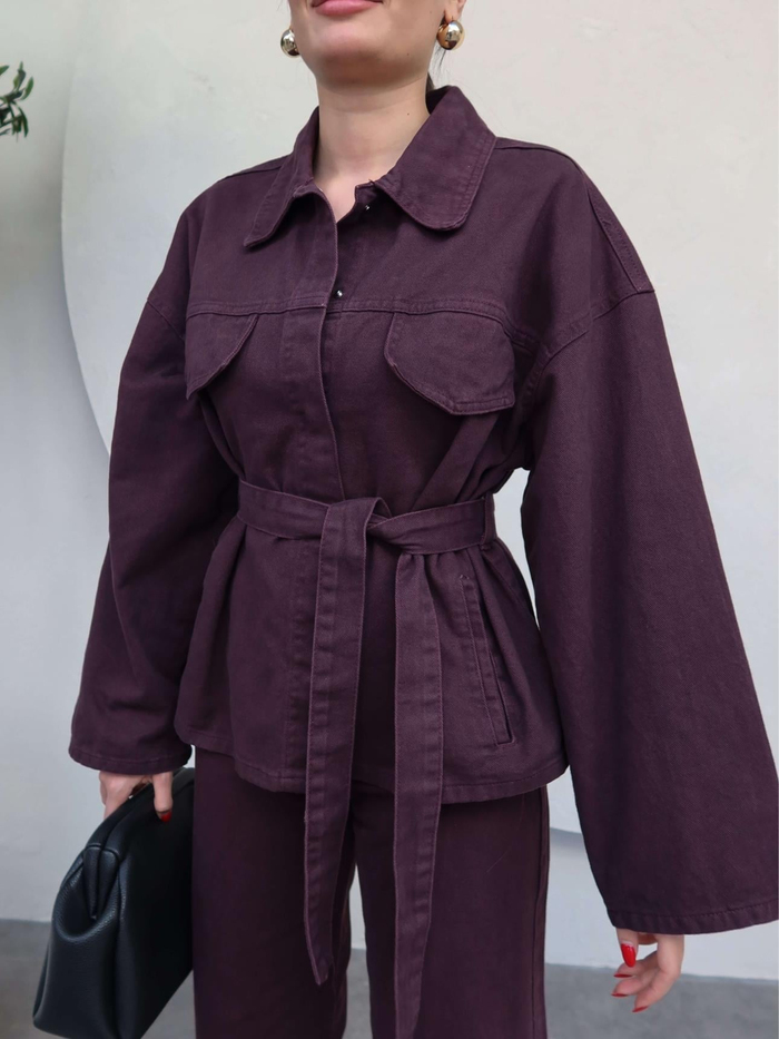 Patlı Yaka Denim Gömlek Pantolon Takımı