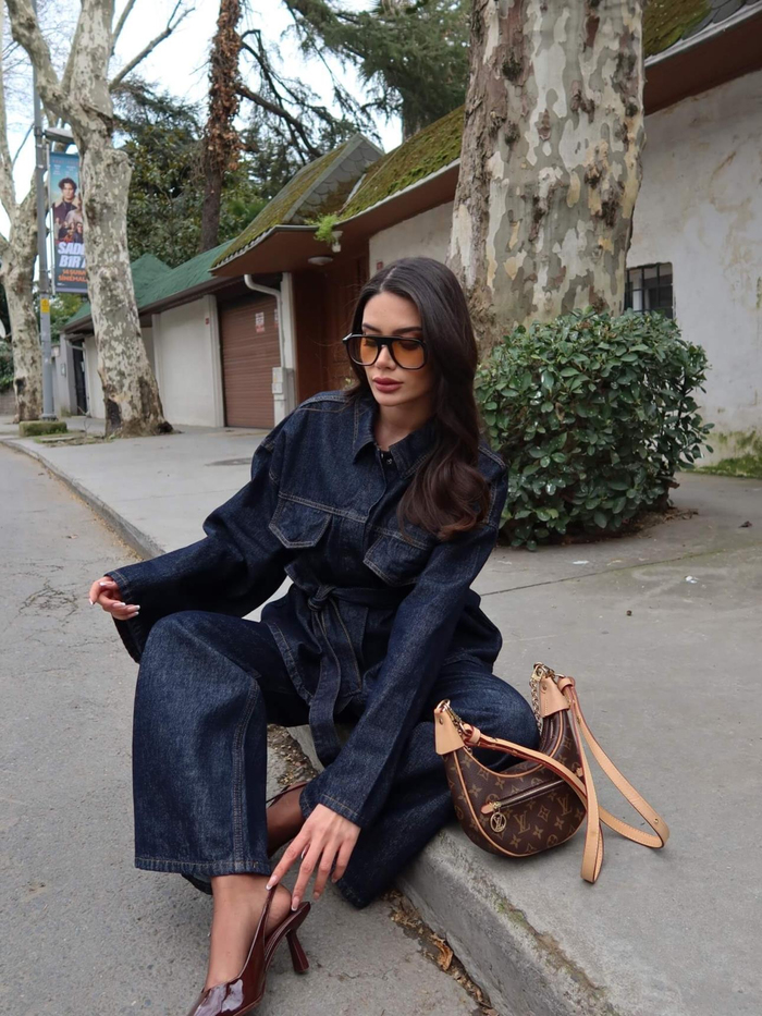 Patlı Yaka Denim Gömlek Pantolon Takımı