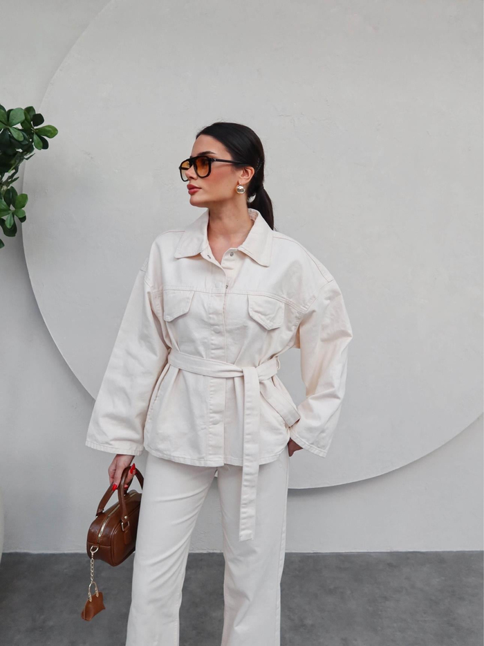 Patlı Yaka Denim Gömlek Pantolon Takımı
